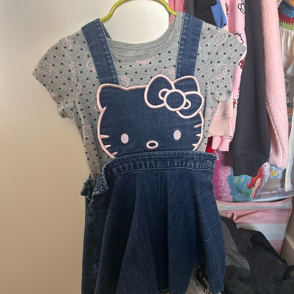 Hello Kitty Blue Denim Overalls with Gray Top